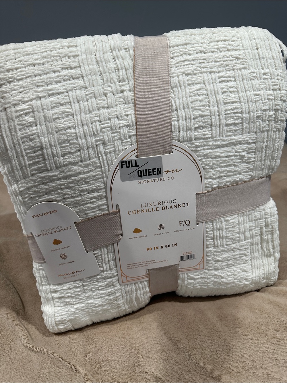 Maison Jules Cream Chenille Throw Blanket - Full/Queen